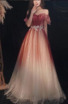 Fantasy Inspired Prom Dress, Fantasy Prom Dress, Red Prom Dress Elegant, Themed Prom Dresses, Gradient Dress, Prom Dress Inspo, Red Gradient, Wedding Clothes, Womens Fashion Inspiration