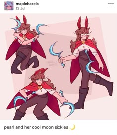 an image of a woman with horns and wings on her head, in different poses