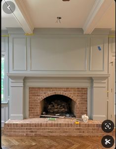 the fireplace is being installed in the living room