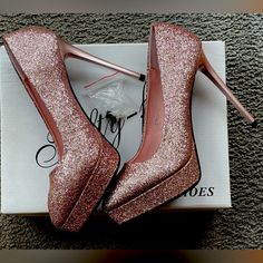 Nib No 55 Glitter Pink Platform Heels! Size Eu 39, ~Us 8.5. W/Extra Heel Tabs! Heel 5” Platform 1” J 9-23-24 S#8 Glitter Print Heels For Party Season, Glamorous Heels With Glitter Print For Party Season, Elegant Pink Heels With Glitter Accents, Elegant Party Heels With Glitter Print, Pink Glitter Heels For Formal Occasions, Formal Pink Glitter Heels, Glamorous High Heels With Glitter Print, Glamorous Glitter Print High Heels, Glamorous Heels With Glitter Print And Round Toe