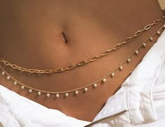 This double layered waist chain will work perfectly with any bikini or as an added accessory on top of your clothes.  The chain is adjustable and can even double as a necklace if you're adventurous! Thigh Jewelry Chains, Waist Chain Outfit, Gold Waist Chain, Waist Jewellery, Chain Outfit, Waist Accessories, Purim Costumes, Chains Aesthetic, Chunky Gold Jewelry