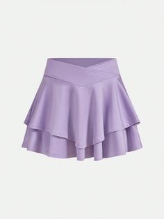 Tween Girls' Casual Solid Color Ruffle Hem A-Line Purple Skirt With Leggings Sports Set Mauve Purple    Knitted Fabric Plain Flared High Stretch  Tween Girls Clothing, size features are:Bust: ,Length: ,Sleeve Length: Pastel Bottoms, Light Purple Skirt, Preppy Skirts, Purple Tennis Skirt, Skirt With Leggings, Lilac Skirt, Purple Mini Skirt, Rara Skirt, Lavender Skirt