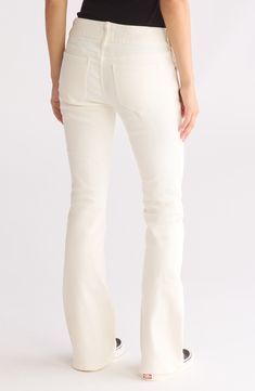 Flared bootcut jeans bring trend-right charm to your casual ensemble while the creamy-white wash enhances your look. 31 1/2" inseam; 9 1/2" front rise (size 26) 99% cotton, 1% spandex Machine wash, tumble dry Imported White Bootcut Jeans, Low Rise Bootcut Jeans, Concert Looks, Preppy Look, Sweaters And Leggings, Short Suit, Jogger Jeans, Suit Shop, Comfortable Dress