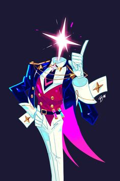 a drawing of a man in a suit and tie holding a star above his head