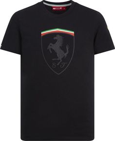 Support Sebastian & Charles during the 2019 Formula 1™ season with this official Scuderia Ferrari Mono Shield Graphic Tee Porsche Motorsport, Black Polo Shirt, Ferrari F1, Round Logo, Ferrari Logo, Print Graphic, Casual T Shirts, Formula 1