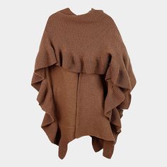 Size : 34" X 30" Material : 100% Polyester One Size Winter Poncho In Solid Color, One Size Winter Poncho, Winter Poncho In One Size, Brown Poncho For Layering, One Size, Brown Long Sleeve One-size Cape, Brown Knit Poncho For Winter, Brown Knit Winter Poncho, Winter Brown Knit Poncho, Cozy Brown Poncho For Layering