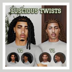 two men with dreadlocks are wearing t - shirts that say, louis twist's