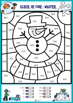 a snowman color by number worksheet for kids