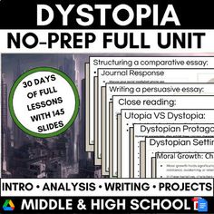 an image of a poster with the words dystopia no prep full unit