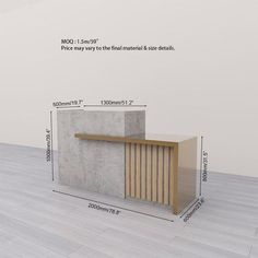 an image of a counter in the middle of a room with measurements for each item