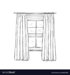 an open window with curtains drawn by hand