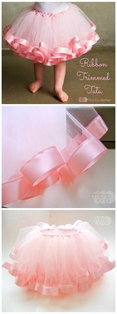 Ribbon trimmed tutu tutorial Rok Tile, Tutu Tutorial, Diy Tulle, Ribbon Trim Tutu, Diy Tutu, Diy Bebe, Sew Ins, Creation Couture, Baby Diy