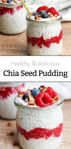 chia seed pudding with berries and granola on top