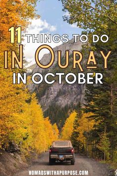 a car driving down a road surrounded by trees with the words 11 things to do in our