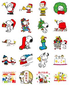 snoopy christmas stickers are on the back of a cell phone, and it's all in different colors