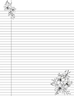 lined paper with flowers on it and lines in the bottom left hand corner for writing