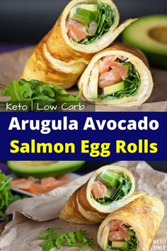 an egg roll with avocado and salmon in it