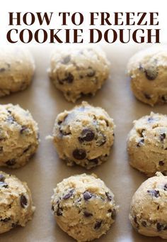 chocolate chip cookies on a baking sheet with text overlay that reads how to freeze cookie dough