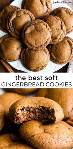 the best soft gingerbread cookies are stacked on top of each other