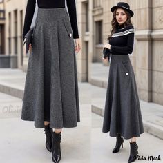 Olivia Mark - Elegant Plaid Patchwork MIDI Skirt Flare Maxi Skirt, Womens Dress Coats, Embellished Skirt, Umbrella Skirt, High Waisted Maxi Skirt, Umbrella Designs, Pleated Maxi Skirt, Half Skirt, Pleated Maxi