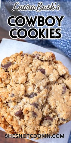 an oatmeal cookie with chocolate chips on top and the title above it