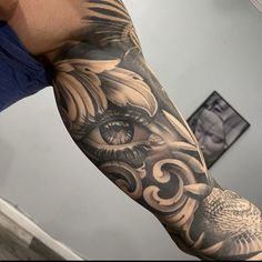 a man's arm with an eye tattoo on it