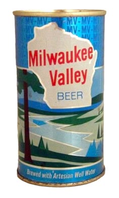 a can of milwaukee valley beer with an image of a lake and trees in the background