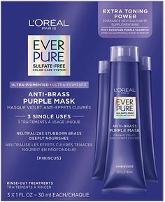 L'Oreal Paris EverPure Ultra Pigmented Anti Brass Purple Rinse-Out Mask for Bleached, Blonde or Highlighted Hair, 3 Ounce Bleached Blonde, Purple Mask, Purple Conditioner, Brassy Hair, Purple Shampoo And Conditioner, Highlighted Hair, Healthy Hair Tips, Purple Shampoo, Color Treated Hair