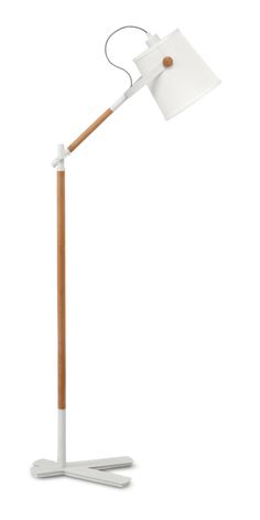 a white desk lamp with a wooden stick on it