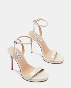 WAFER Bone Patent Strappy Heels | Women's Platform Sandals – Steve Madden Hoco Heels, Graduation Heels, Woman Heels, Classy Heels, Cream Heels, Formal Heels, Fashion Shoes Heels, Women Platform Sandals, Steve Madden Store