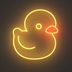 a neon sign with a rubber ducky on it's face and the light is red