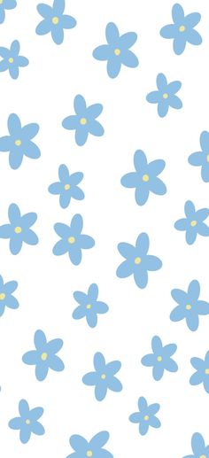 blue flowers on a white background with yellow dots in the center and bottom half of each flower