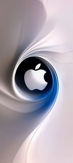 an apple logo is seen in this artistic photo taken from the top of a white and blue swirl