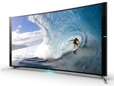 an image of a television screen with a surfer in the water on it's side