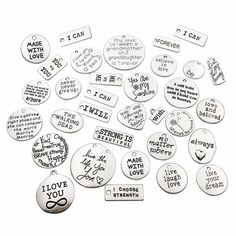 many different types of buttons with words on them