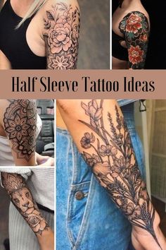 some tattoos that are on the arms and arm, one with flowers in different colors