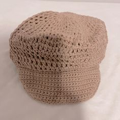 Fair Weather Accessories For Women Color Light Brown In Perfect Condition Cream Spring Hat One Size, Cream Visor Hat For Spring, Brown Crochet Hat For Spring, Beige Crochet Hat One Size, Casual Beige Crochet Hat For Spring, Beige Yarn Crochet Hat One Size, Beige One Size Cap, Cream Crochet Hat For Spring, Casual Beige Hat, One Size