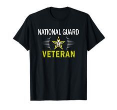 a black t - shirt with the words national guard veteran in yellow and green on it