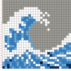 a cross stitch pattern with blue and white waves