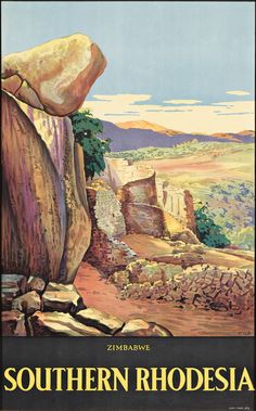 an advertisement for the southern rhodesa railway, with mountains in the background