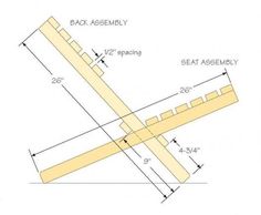 a drawing of a wooden bench with measurements for the seat and side assembly on it