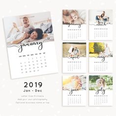 a calendar for january and december with photos on the front, side and back sides