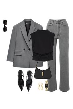 Grey Turtle Neck Outfit, Blazer Outfit For Work, Grey Blazer Outfit, Classic Outfits For Women, Trendy Work Outfit, Outfit For Work, Casual Work Outfits Women, Smart Casual Work Outfit, Mode Zara