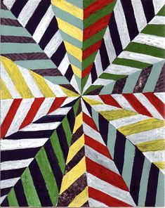 an abstract painting with multicolored lines and shapes in the shape of a star