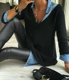 Leather Pants Outfit, Chic Fall Outfits, Black Leather Pants, Mode Casual, Fashion Blogger Style, Accessories Fashion, Edgy Outfits, Casual Fall Outfits, Business Casual Outfits