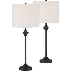 two lamps with white linen shades on them