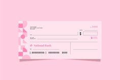 a pink and white check card sitting on top of a pink background with the words national bank