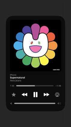 the app is displaying an image of a flower with colorful colors and music player buttons