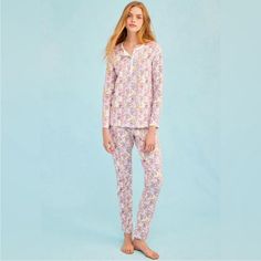 In Package With Tags! Size Small Roller Rabbit Pjs, Long Sleeve Pjs, Sunny Meadow, Country Song, Roller Rabbit, Summer Sunset, Henley Top, Cotton Set, Pima Cotton