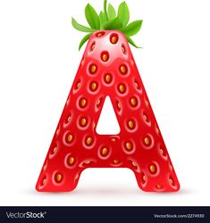 a strawberry letter with green leaves on top and the letter a in the bottom corner